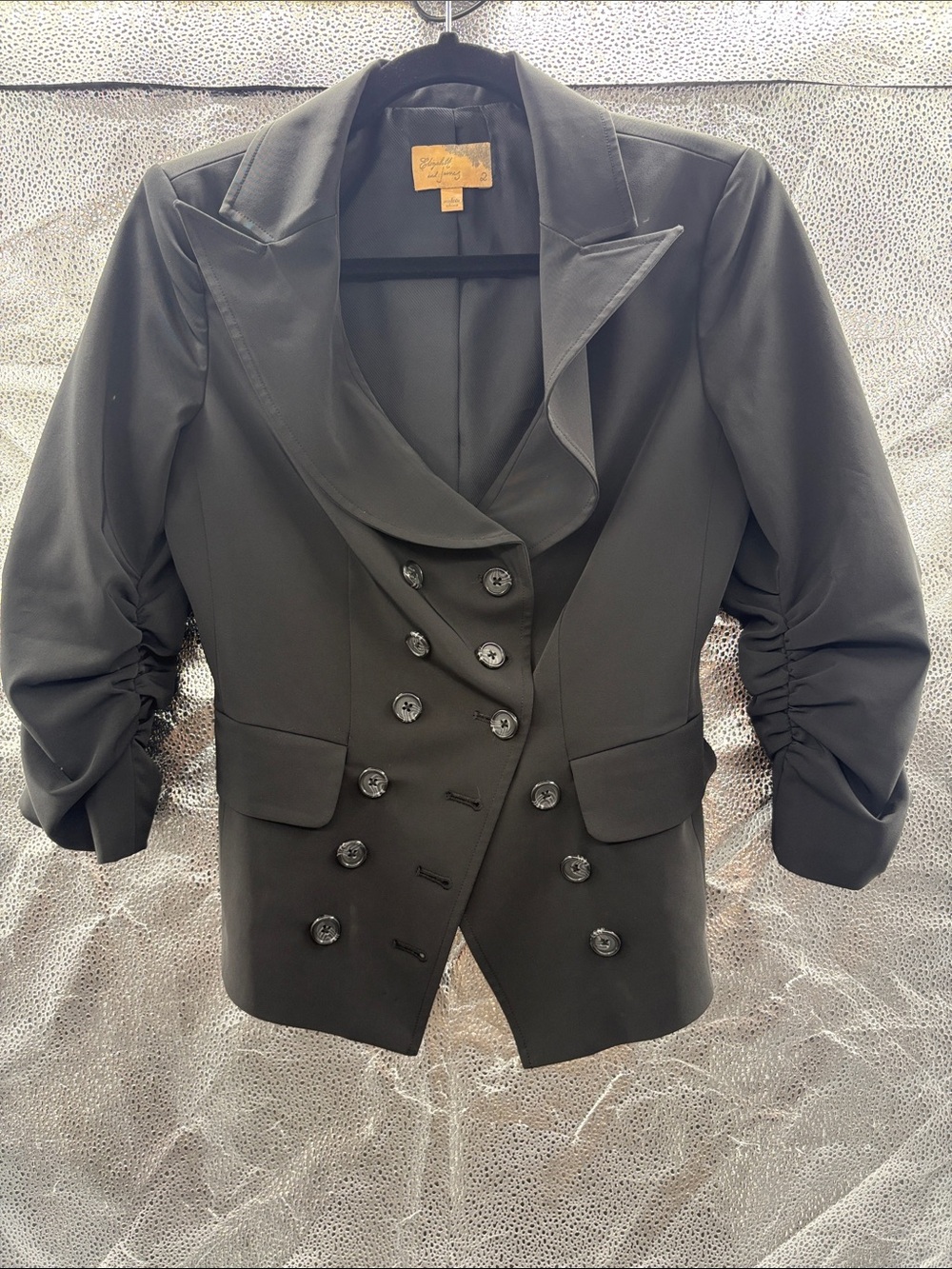 Elizabeth and James Black Double-Breasted Satin-Trim Blazer